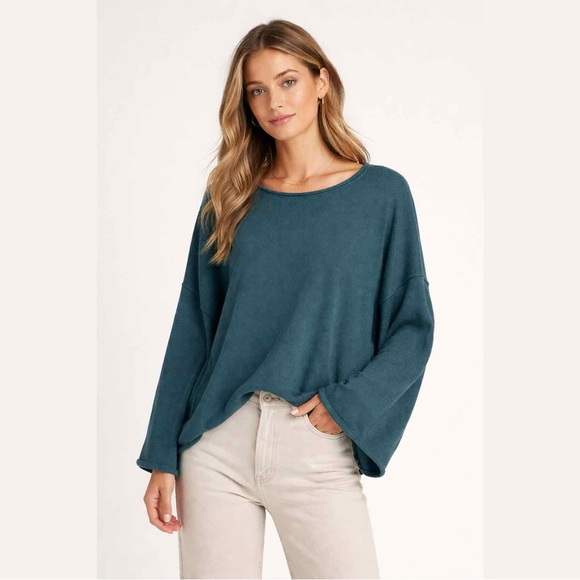 Eileen Fisher Sweaters - Eileen Fisher Organic Cotton Blend Teal Blue Knit Crew Neck Oversized Sweater